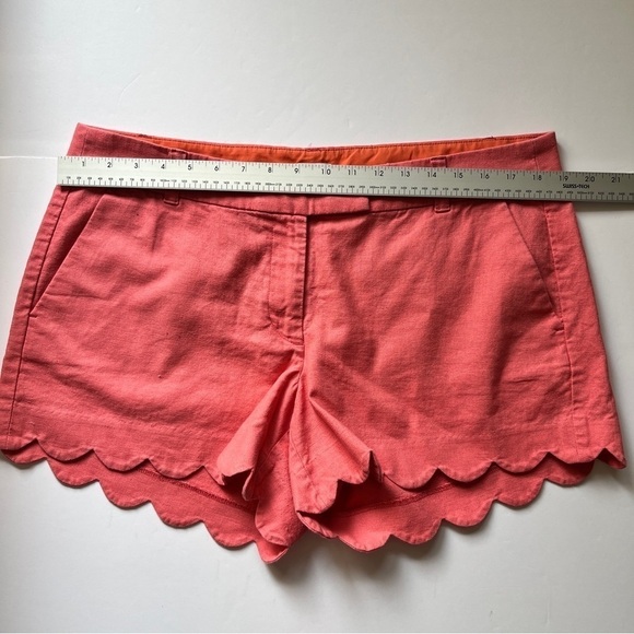 J. Crew Factory  4” Linen-Cotton Scalloped Hem Shorts in Coral Pink Beachy Sz 14 - Picture 6 of 13